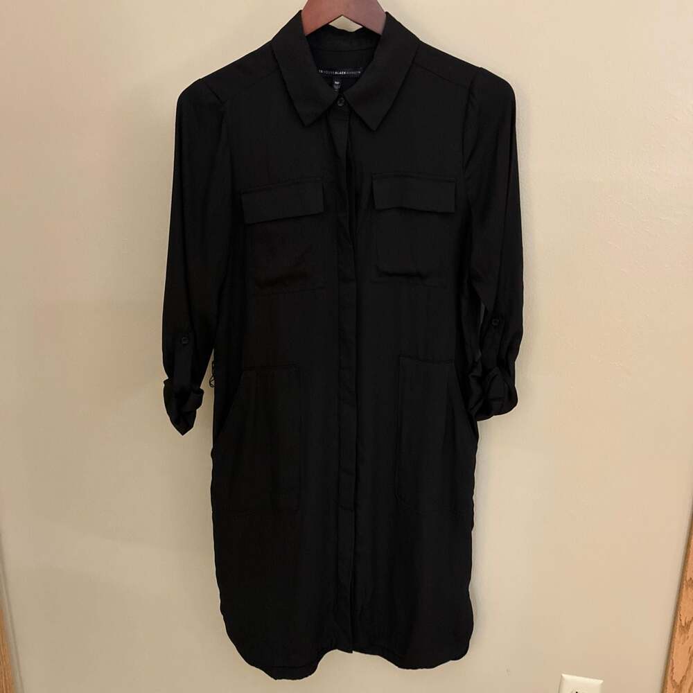 White House Black Market Soft Military Style Utility Shirt Dress Black MP